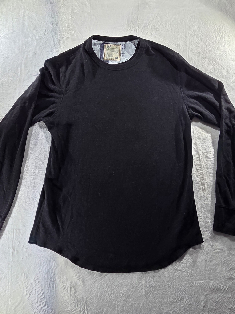Vintage GAP Men’s M Black Long Sleeve Crew Neck T-Shirt Cotton Stretch - 0102